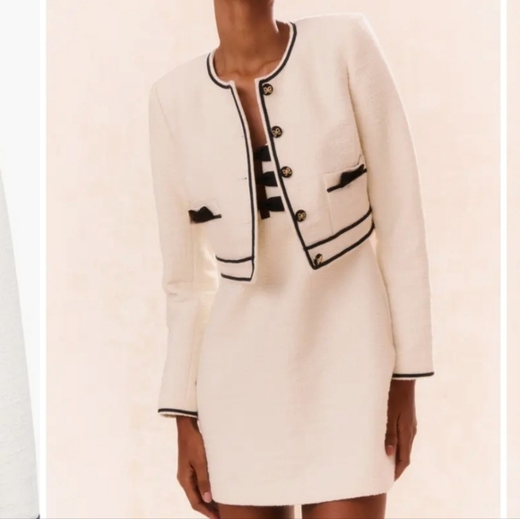 LoveShackFancy Adelaide Tweed And Bow Mini Dress In Cream And Black Sz 6 - Picture 13 of 13